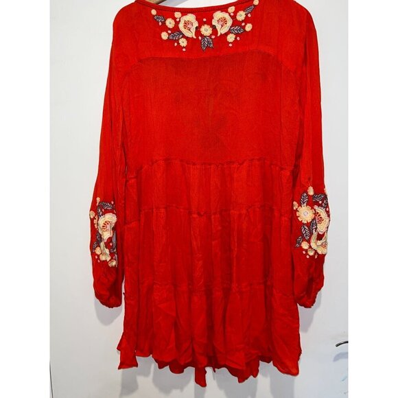 Free People Spell On You Poppy Red Floral Embroidered Peasant Dress Small Boho B - Picture 6 of 9